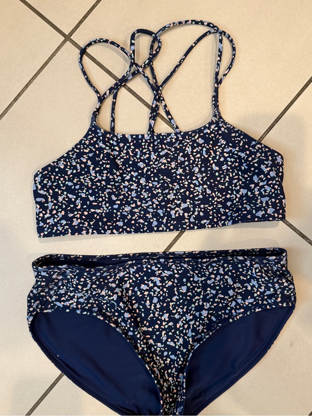 Athleta Girl Navy / abstract dot  Reversible Bikini